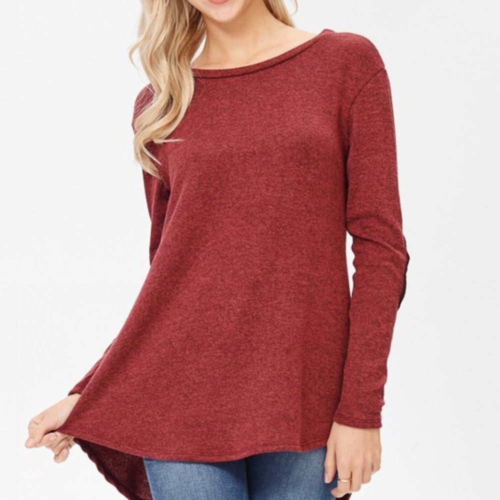 Burgundy Top With Suede Elbow Patches